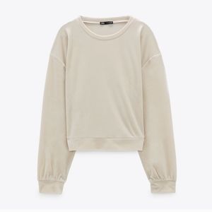 Zara Cream Crew Neck Velour Sweater